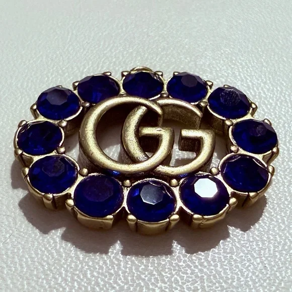 Stunning Gucci Upcycled GG Zipper Pull Charm Gold
Tone & Blue Rhinestone Pendant - Picture 2 of 3